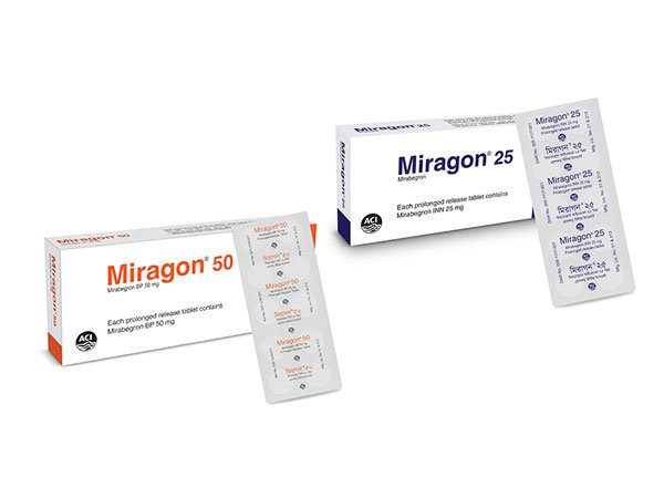 Miragon (25–50 mg) pack, manufacturer as listed: ACI