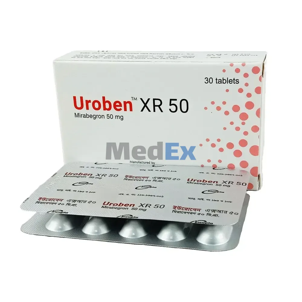 Uroben XR (25–50 mg) pack, manufacturer as listed: Incepta